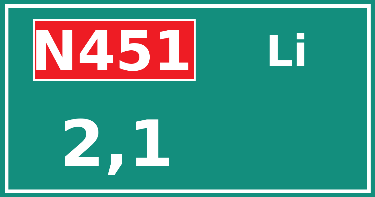 Hectometerbord N451 2,1 zijde Li