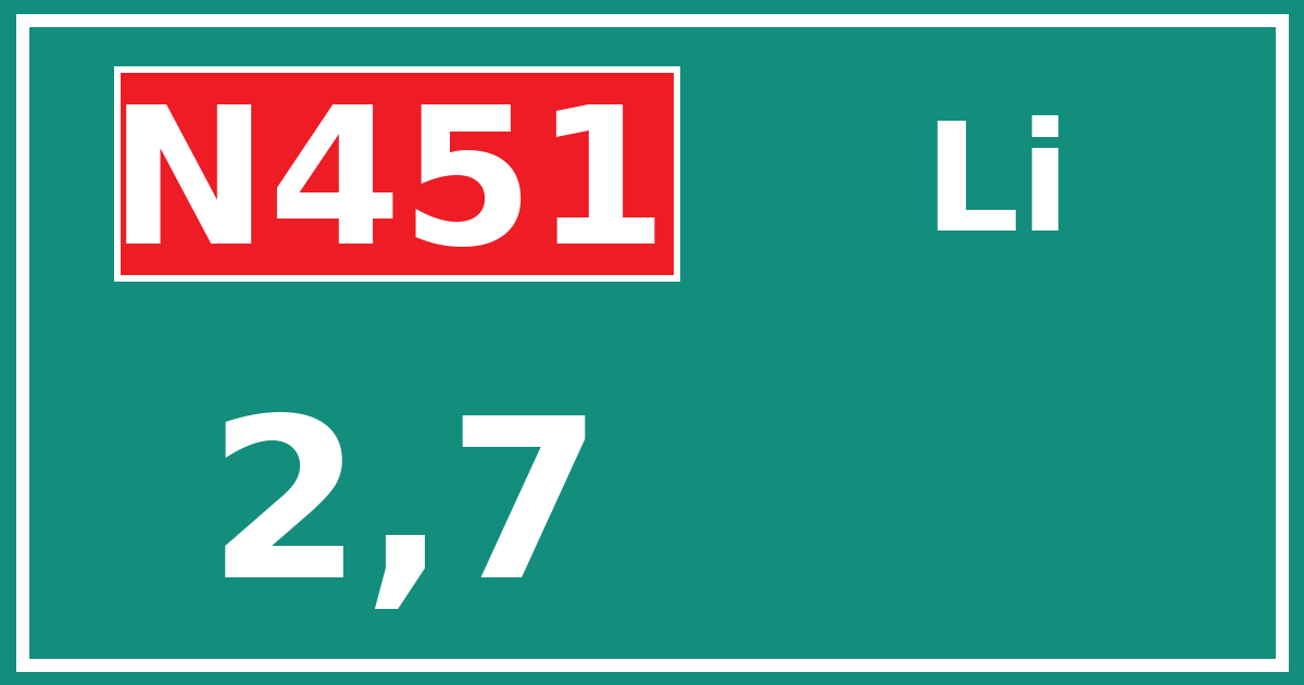Hectometerbord N451 2,7 zijde Li
