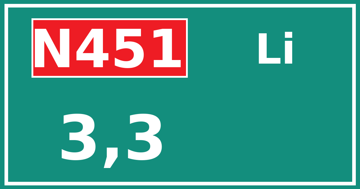 Hectometerbord N451 3,3 zijde Li