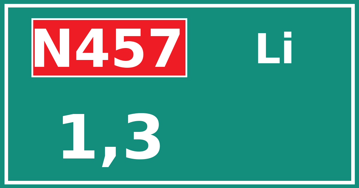 Hectometerbord N457 1,3 zijde Li