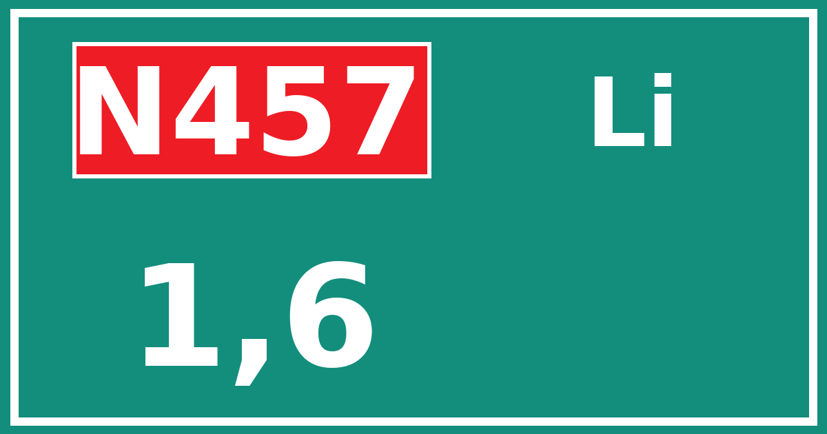 Hectometerbord N457 1,6 zijde Li