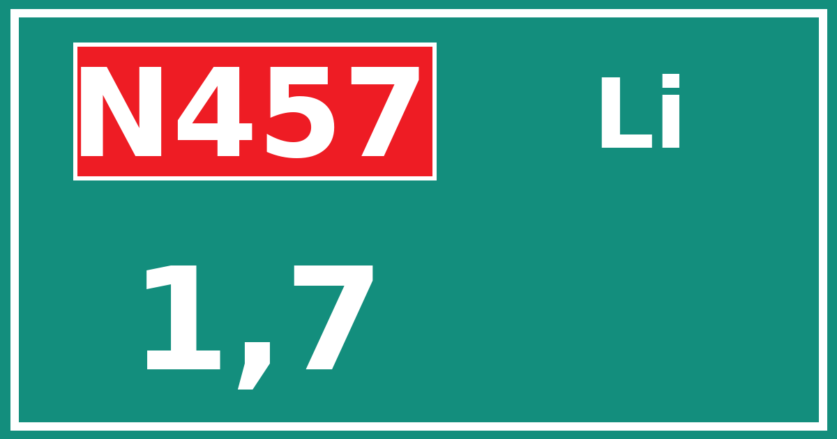 Hectometerbord N457 1,7 zijde Li
