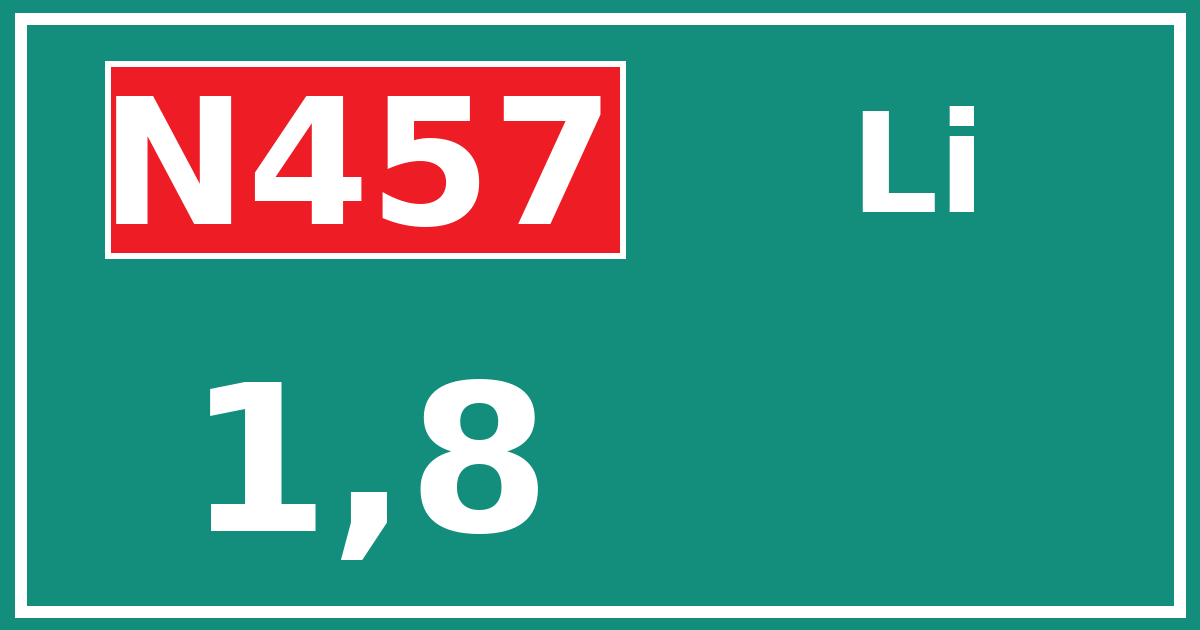 Hectometerbord N457 1,8 zijde Li