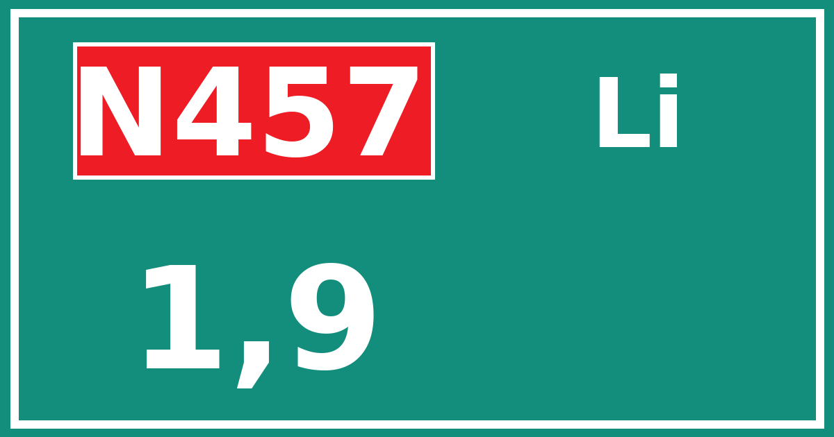 Hectometerbord N457 1,9 zijde Li