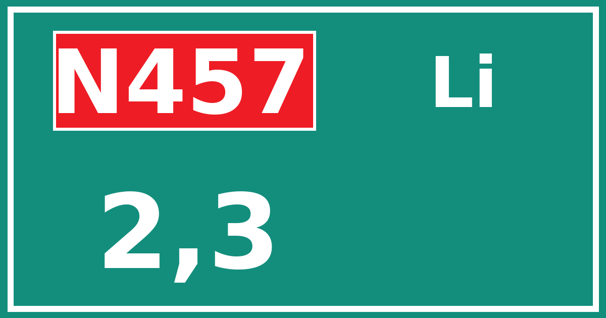 Hectometerbord N457 2,3 zijde Li