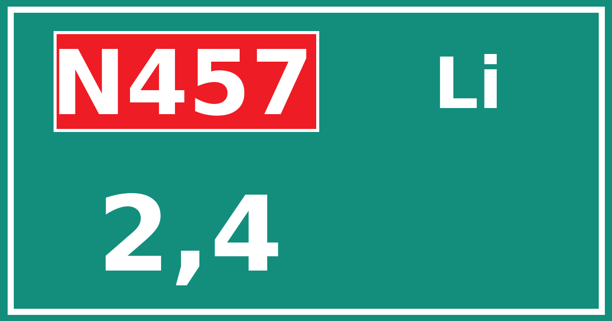 Hectometerbord N457 2,4 zijde Li