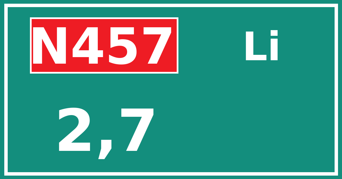Hectometerbord N457 2,7 zijde Li