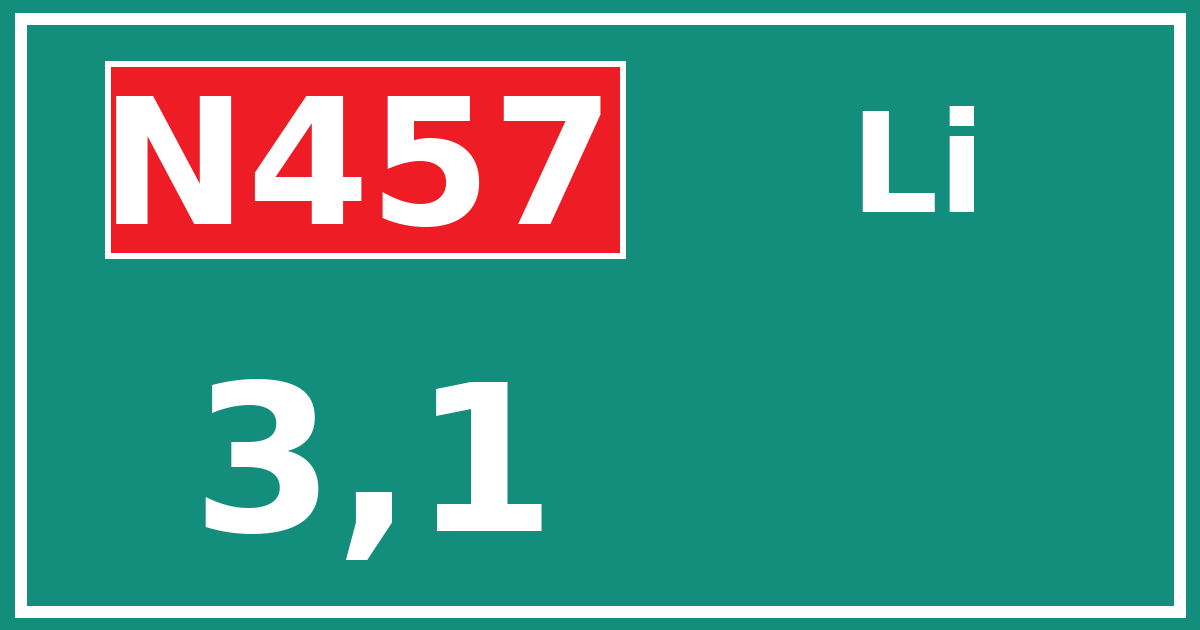 Hectometerbord N457 3,1 zijde Li