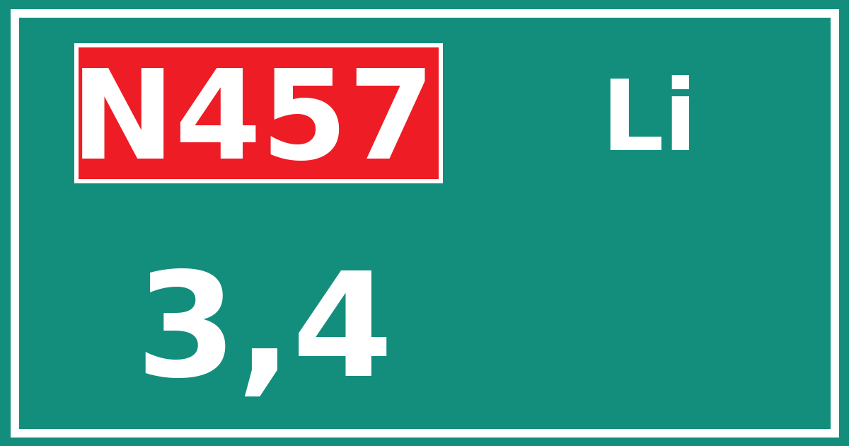Hectometerbord N457 3,4 zijde Li