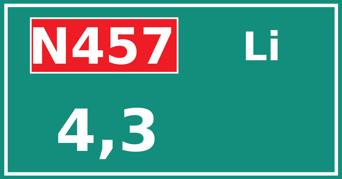 Hectometerbord N457 4,3 zijde Li