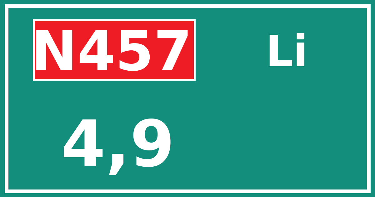 Hectometerbord N457 4,9 zijde Li