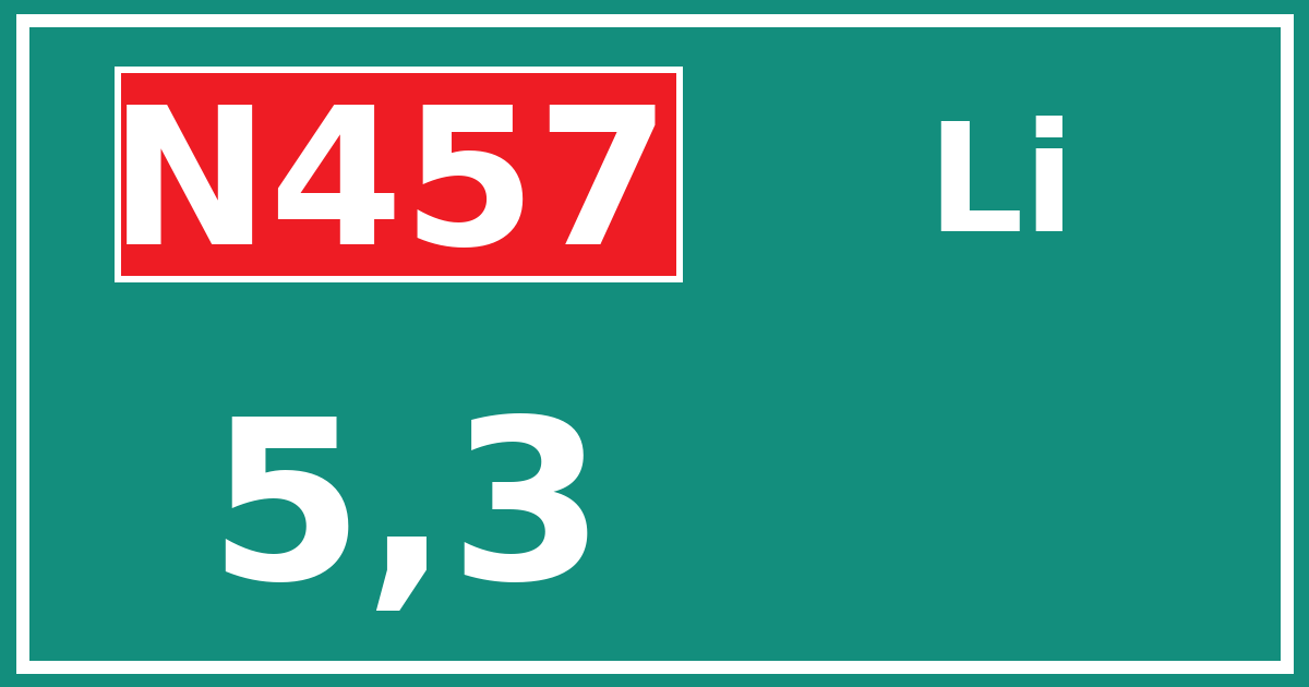 Hectometerbord N457 5,3 zijde Li