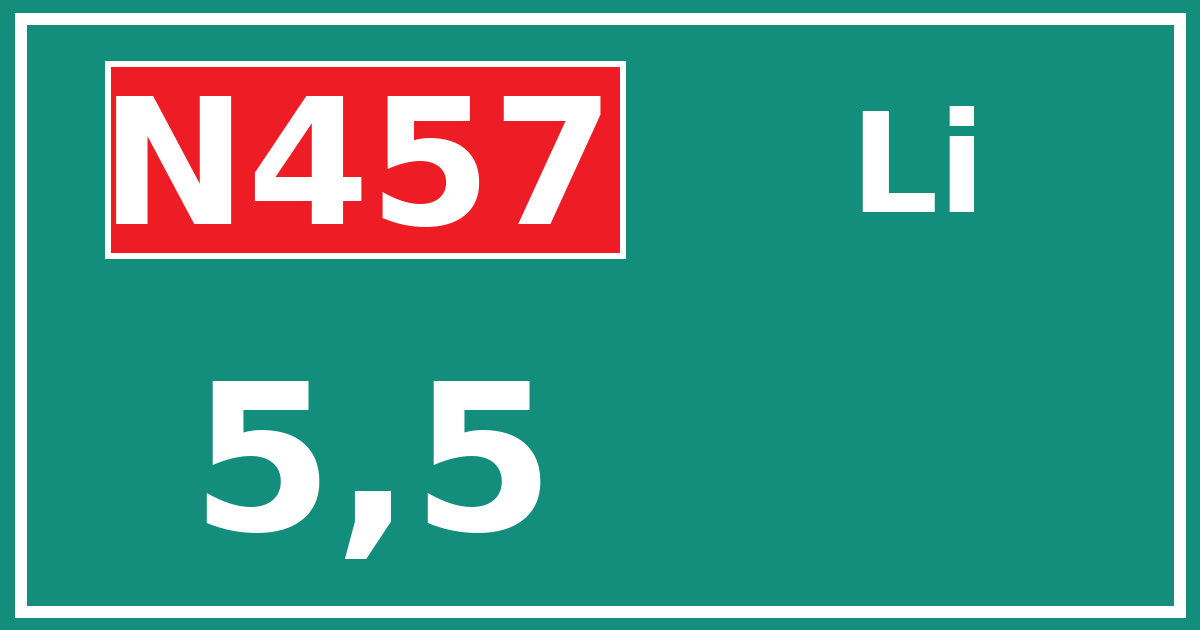 Hectometerbord N457 5,5 zijde Li
