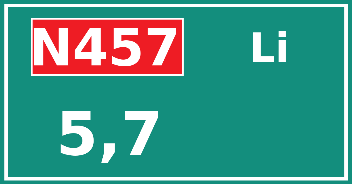Hectometerbord N457 5,7 zijde Li