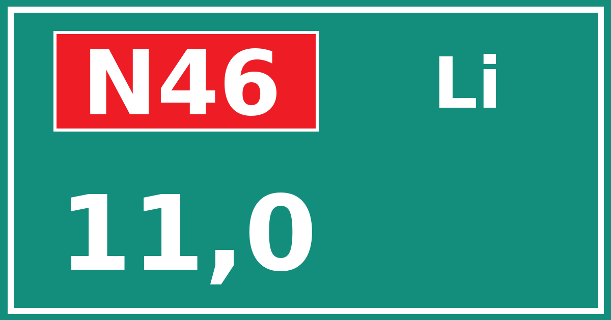 Hectometerbord N46 11,0 zijde Li