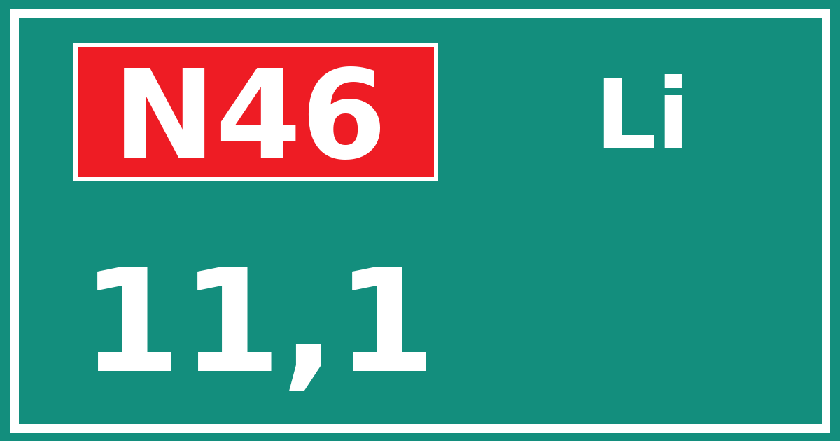 Hectometerbord N46 11,1 zijde Li