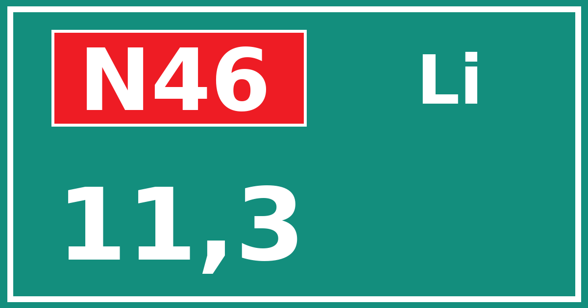 Hectometerbord N46 11,3 zijde Li