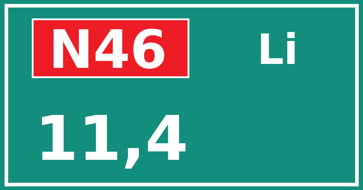 Hectometerbord N46 11,4 zijde Li