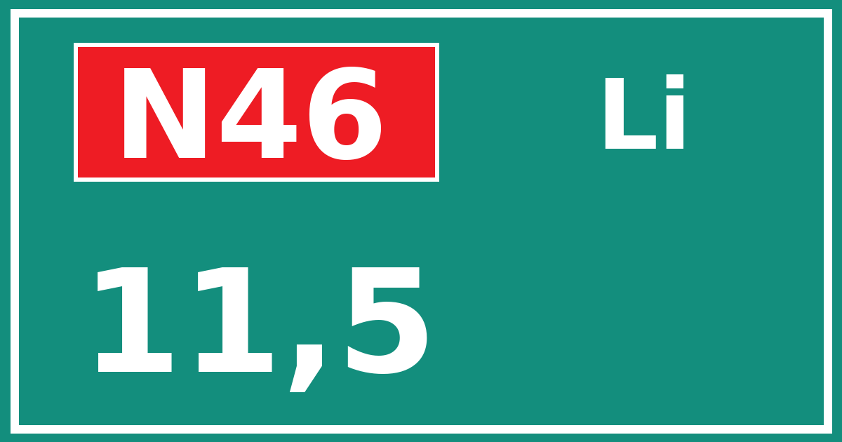 Hectometerbord N46 11,5 zijde Li