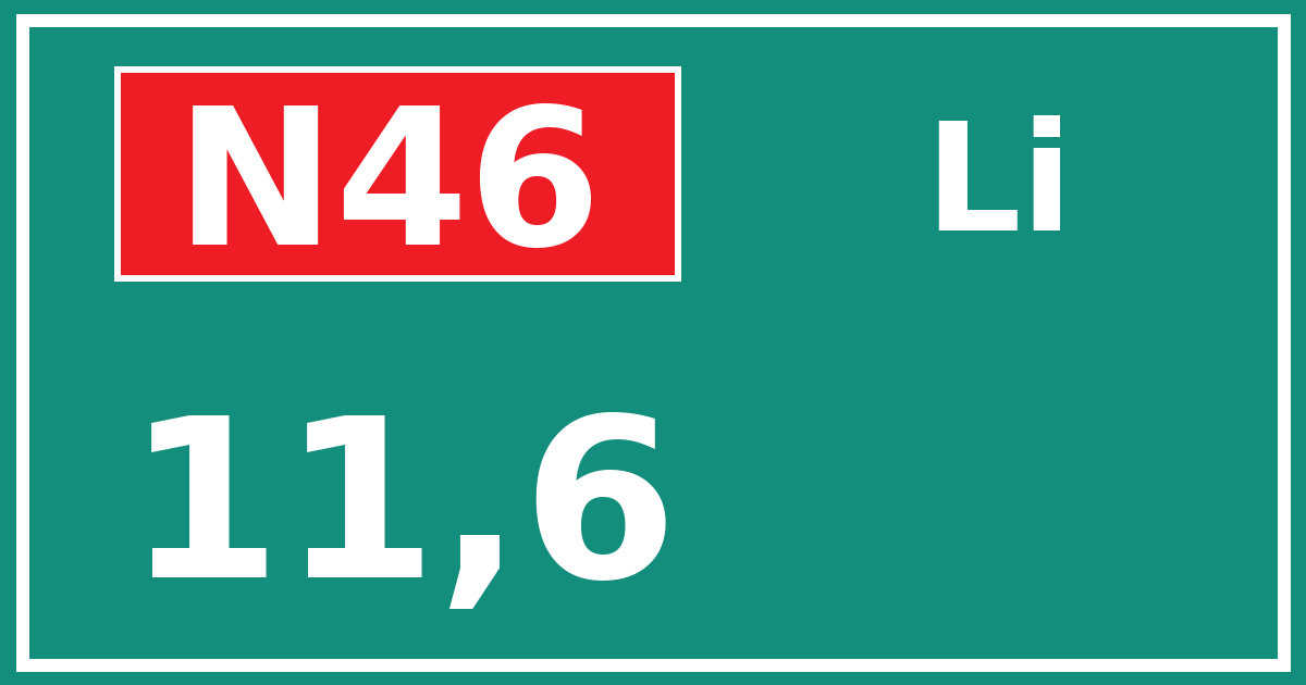 Hectometerbord N46 11,6 zijde Li