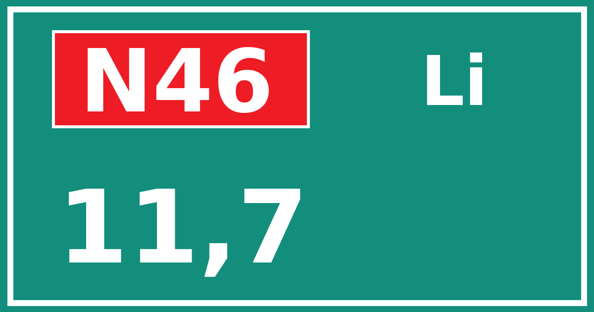 Hectometerbord N46 11,7 zijde Li
