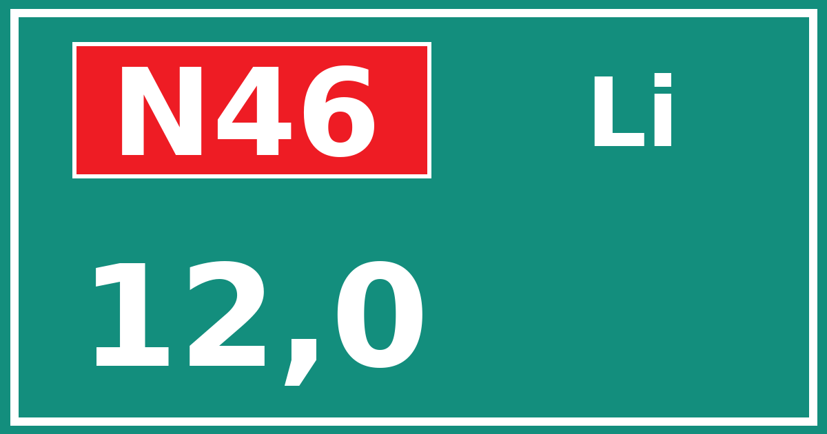 Hectometerbord N46 12,0 zijde Li