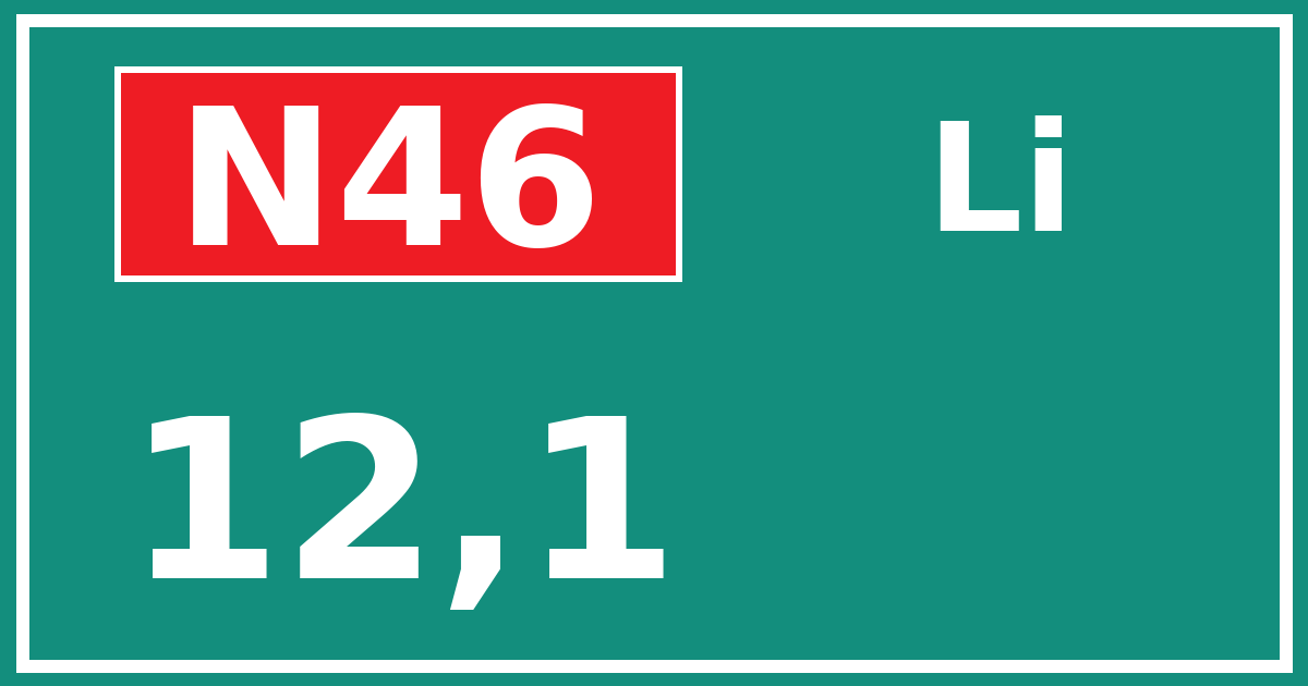 Hectometerbord N46 12,1 zijde Li