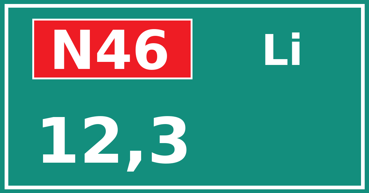 Hectometerbord N46 12,3 zijde Li