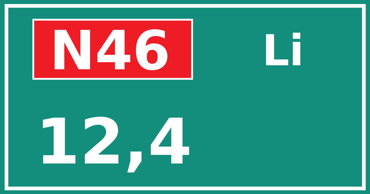 Hectometerbord N46 12,4 zijde Li