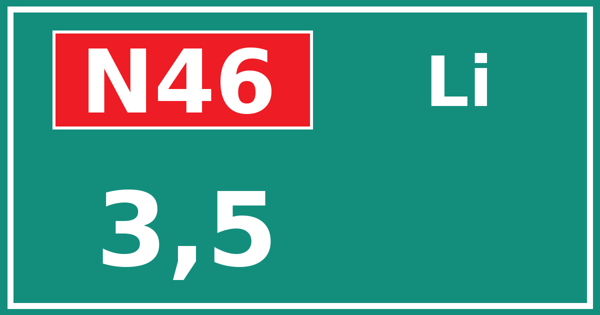 Hectometerbord N46 3,5 zijde Li