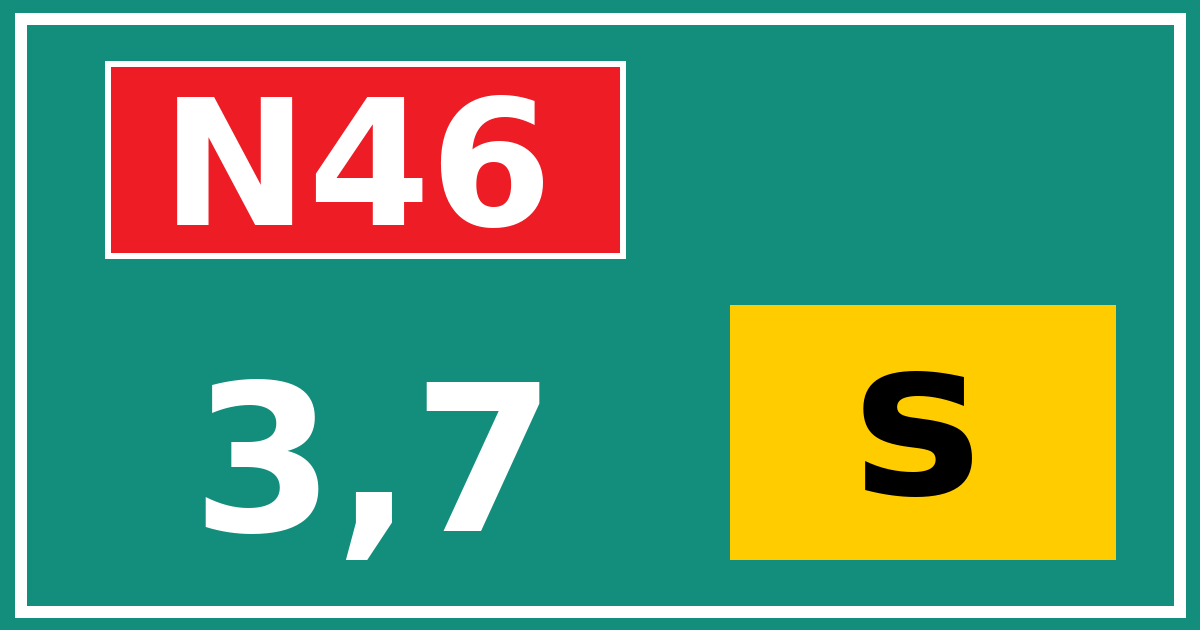 Hectometerbord N46 3,7 letter s