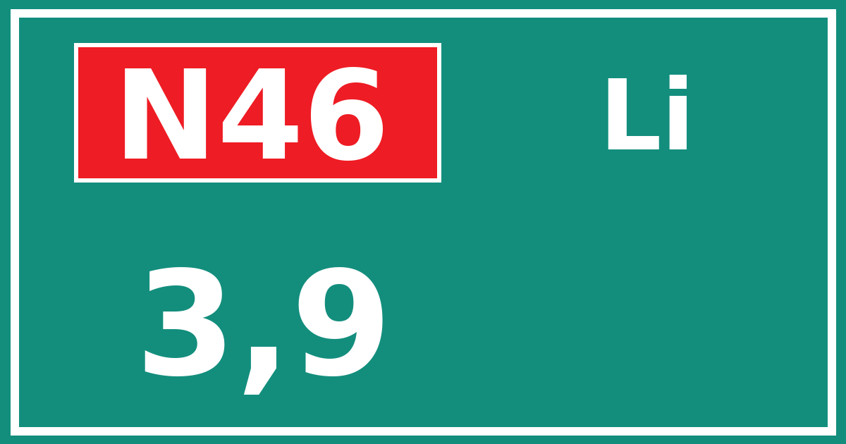 Hectometerbord N46 3,9 zijde Li