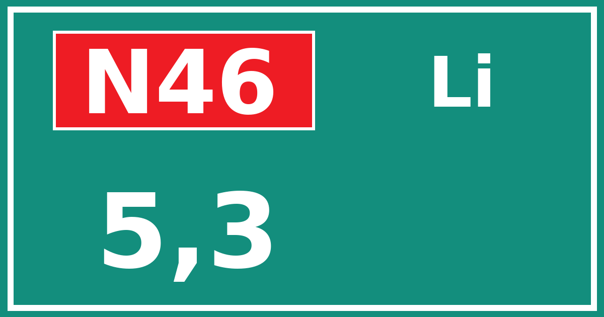 Hectometerbord N46 5,3 zijde Li