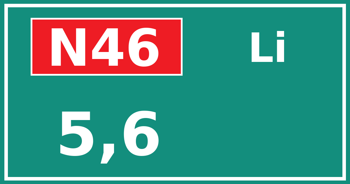 Hectometerbord N46 5,6 zijde Li