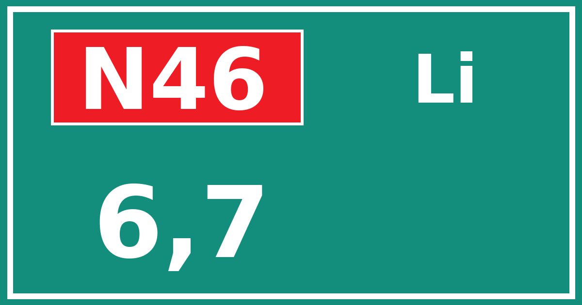 Hectometerbord N46 6,7 zijde Li