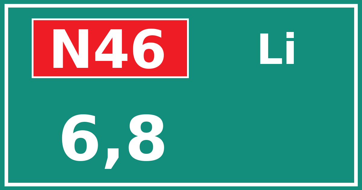 Hectometerbord N46 6,8 zijde Li