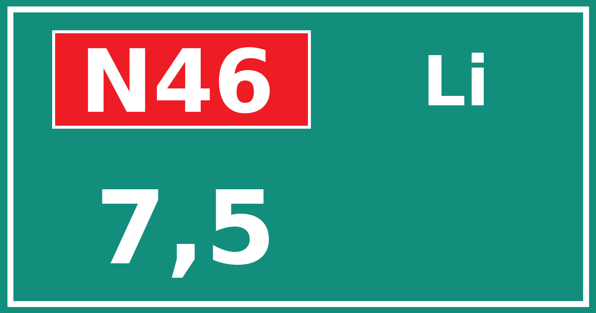 Hectometerbord N46 7,5 zijde Li