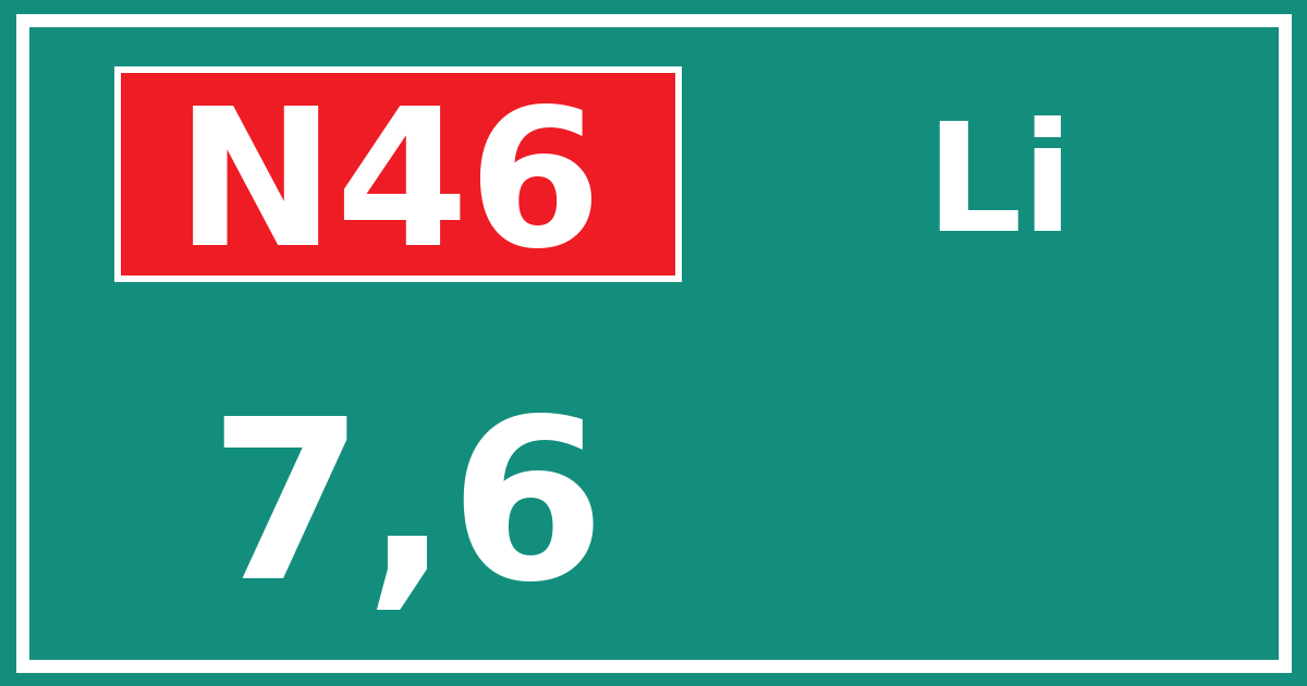 Hectometerbord N46 7,6 zijde Li