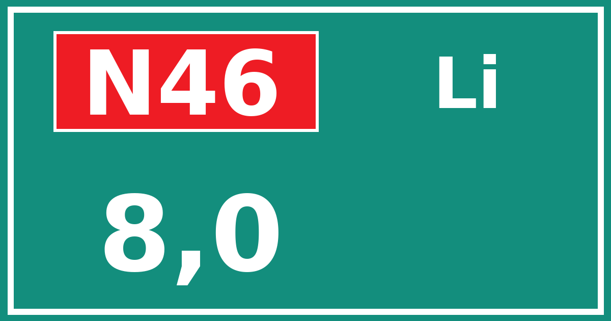 Hectometerbord N46 8,0 zijde Li