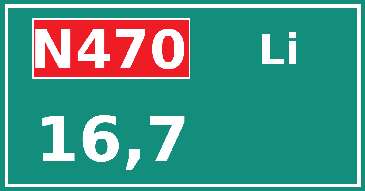 Hectometerbord N470 16,7 zijde Li