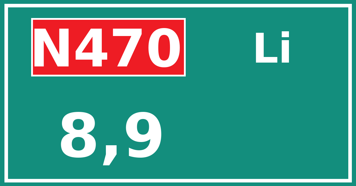 Hectometerbord N470 8,9 zijde Li