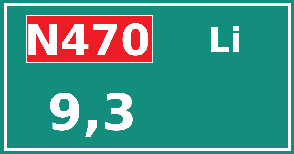 Hectometerbord N470 9,3 zijde Li