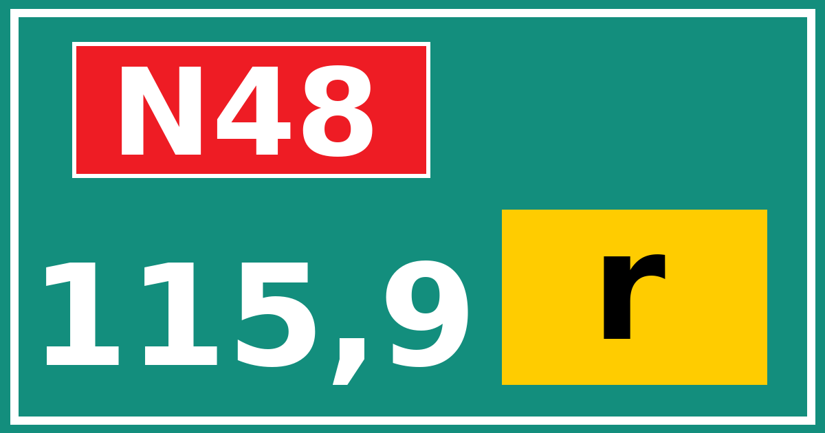 Hectometerbord N48 115,9 letter r