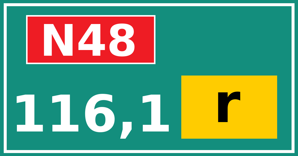 Hectometerbord N48 116,1 letter r