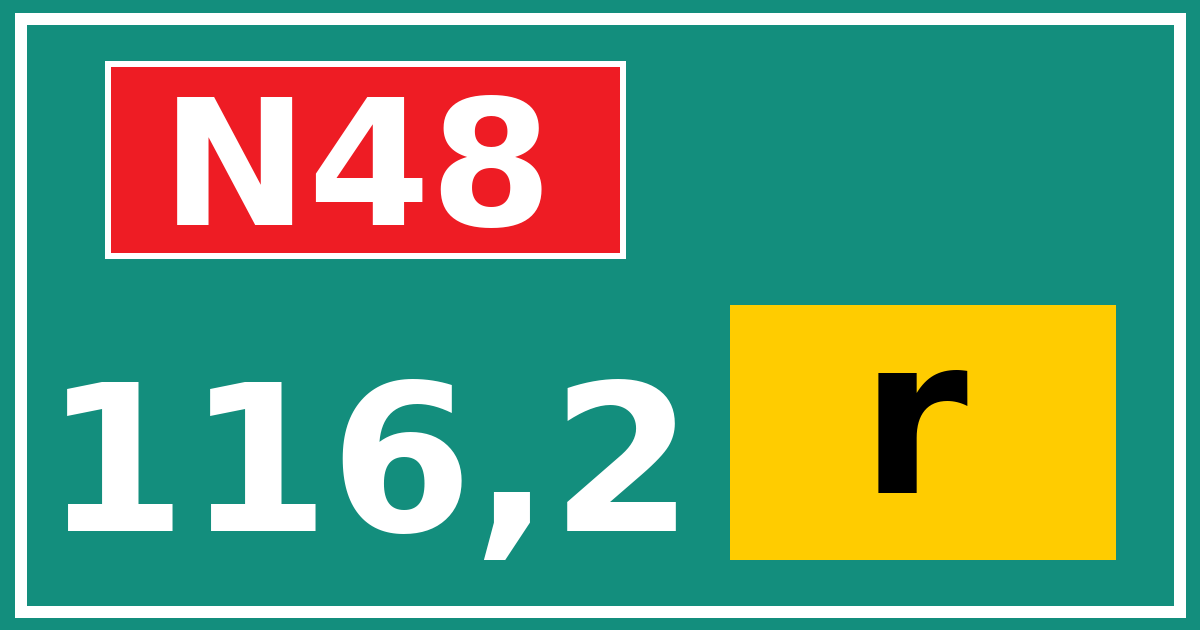 Hectometerbord N48 116,2 letter r