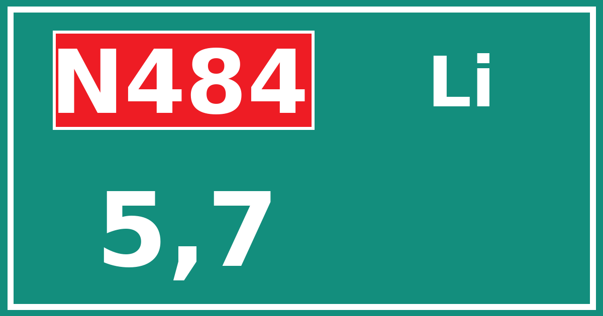 Hectometerbord N484 5,7 zijde Li