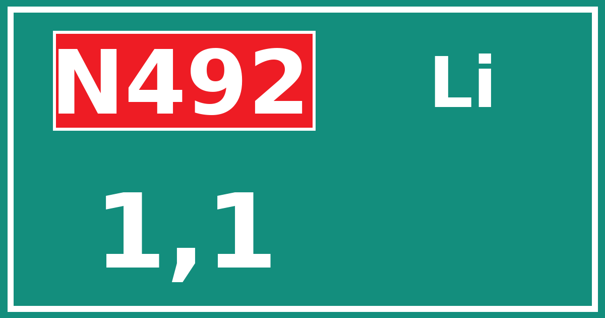 Hectometerbord N492 1,1 zijde Li