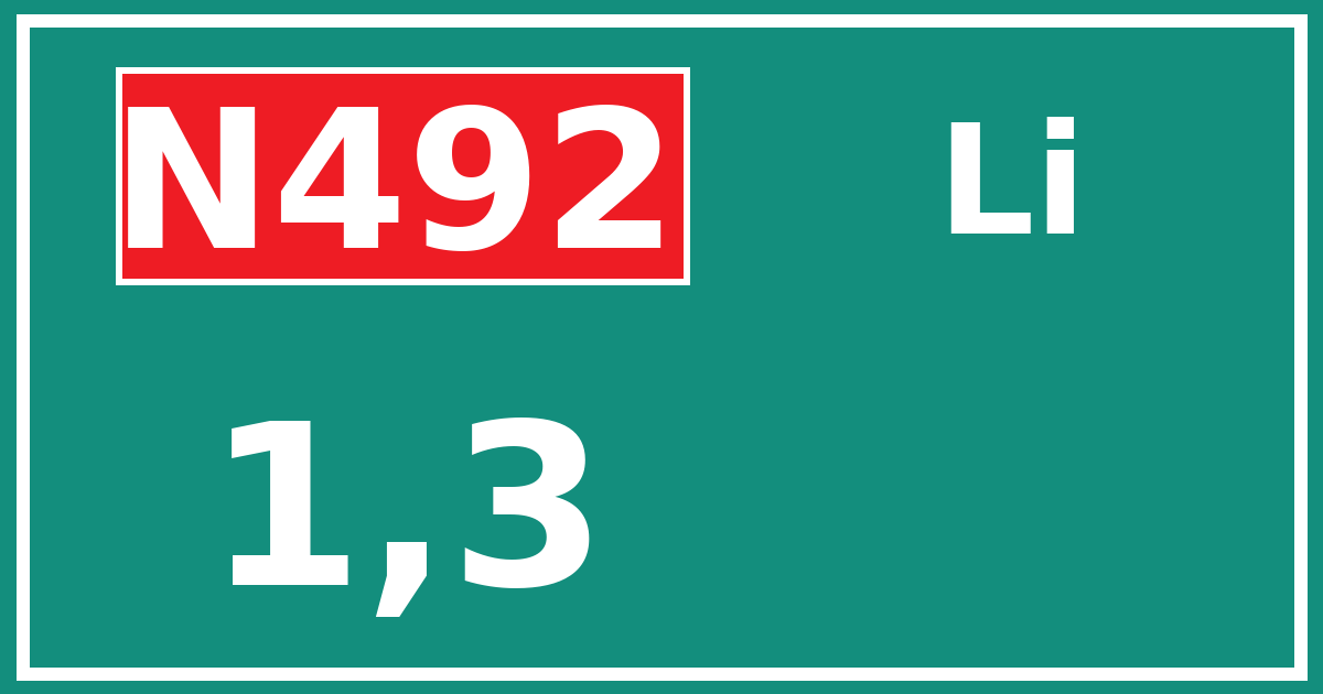 Hectometerbord N492 1,3 zijde Li
