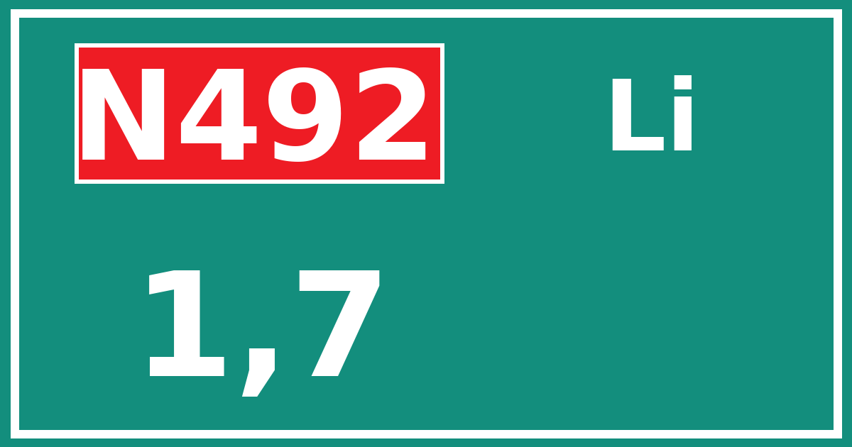 Hectometerbord N492 1,7 zijde Li