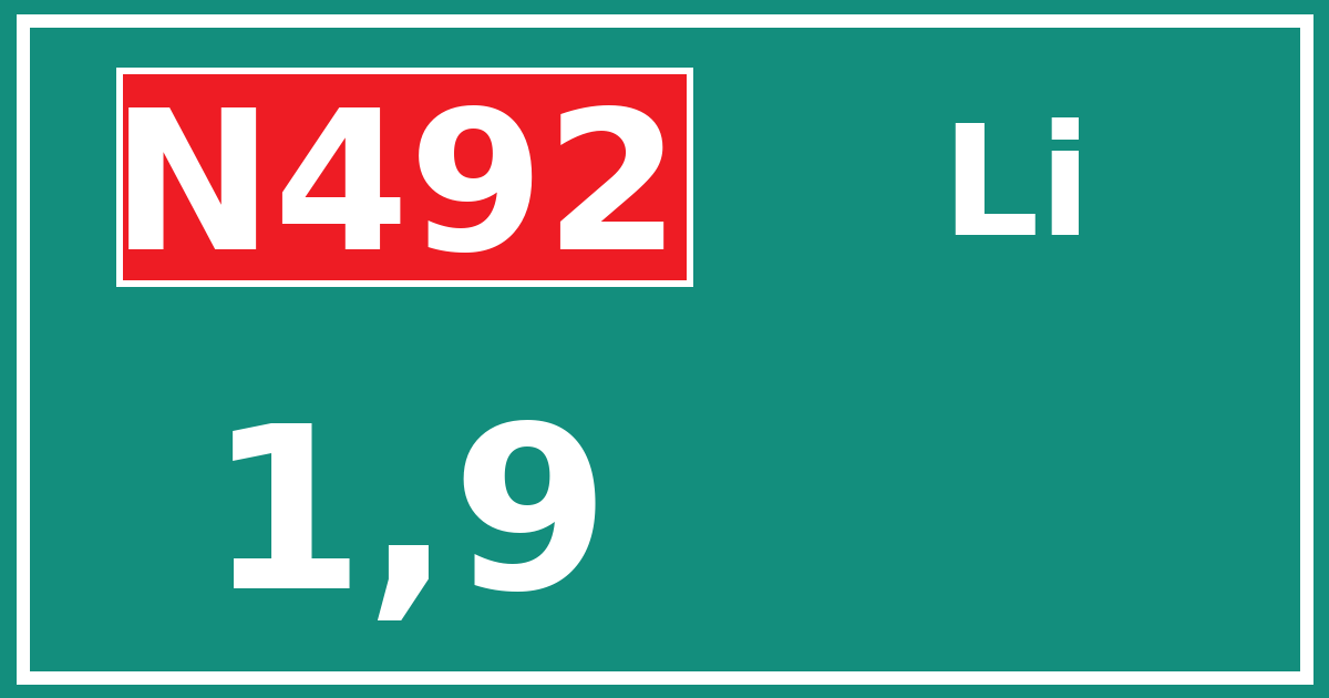 Hectometerbord N492 1,9 zijde Li
